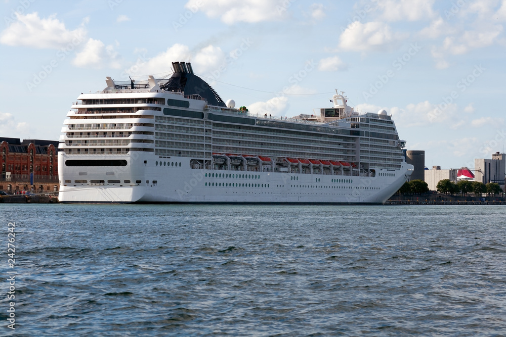 Cruise ship docked in front of Copenhagen, Denmark