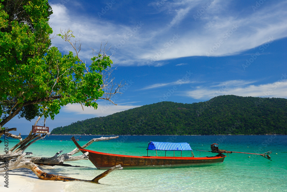 Longtail boat on the beach of Rawi island, Thailand