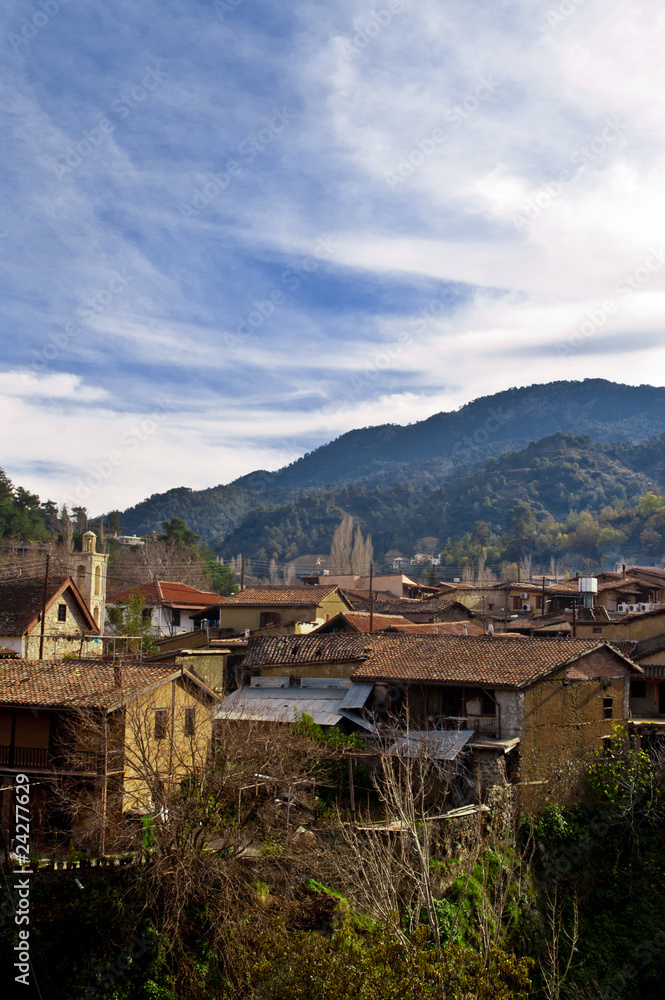 Fototapeta premium High angle view of a village on a mountain, Kakopetria, Cyprus