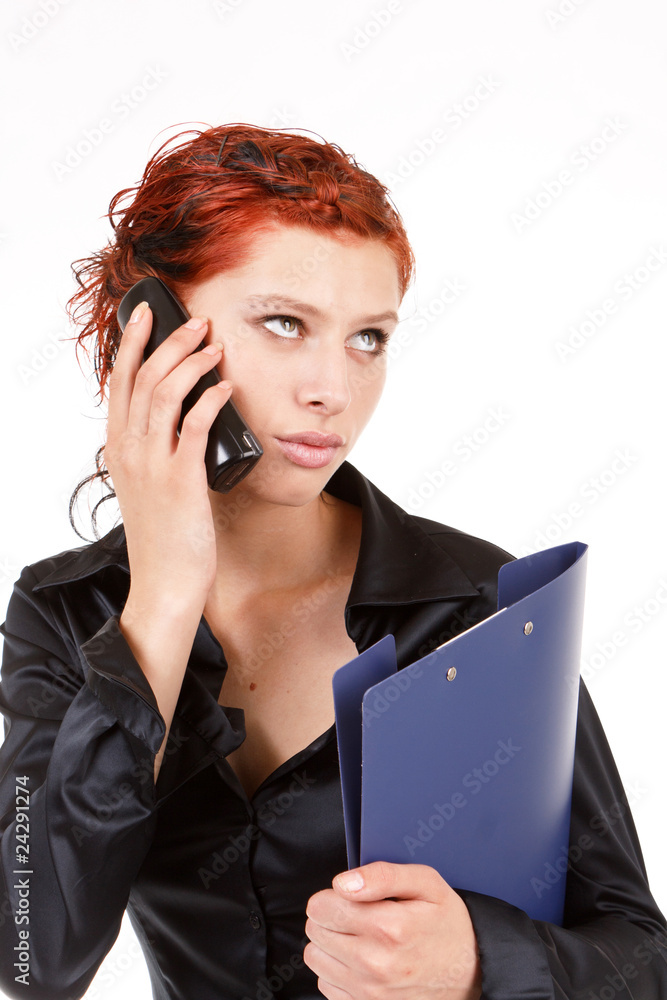 Woman with folder for documents on white background Woman with folder for documents on white background