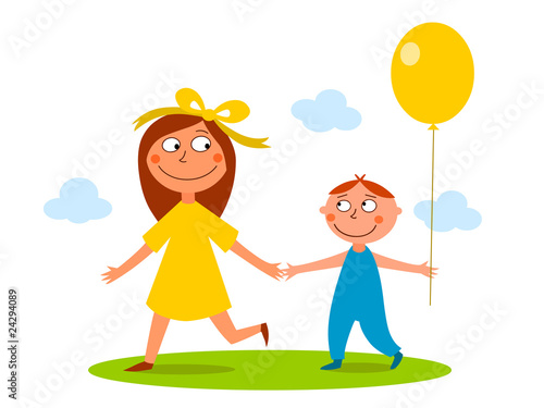Brother and sister walking