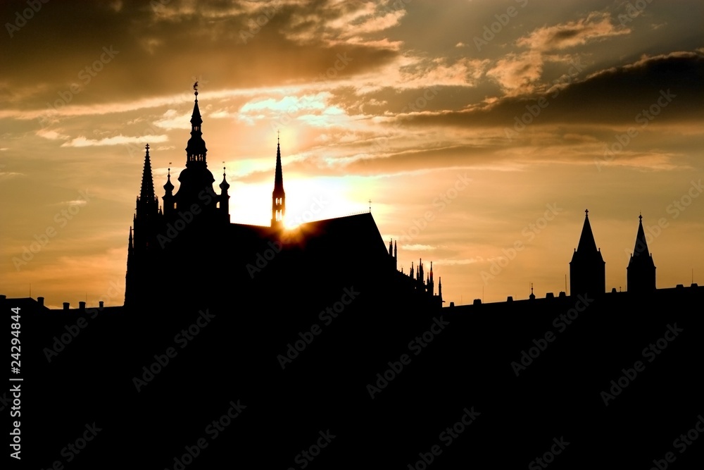 prague - sunset over st. Vitus cathedral