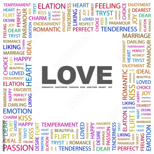 LOVE. Square frame with association terms.