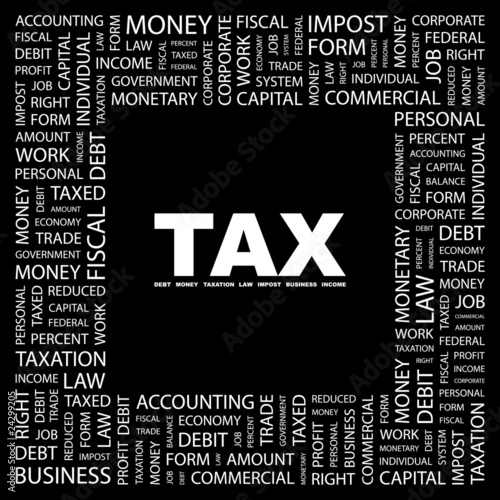 TAX. Square frame with association terms.