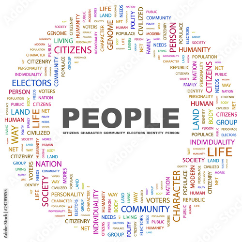 PEOPLE. Circular frame with association terms.