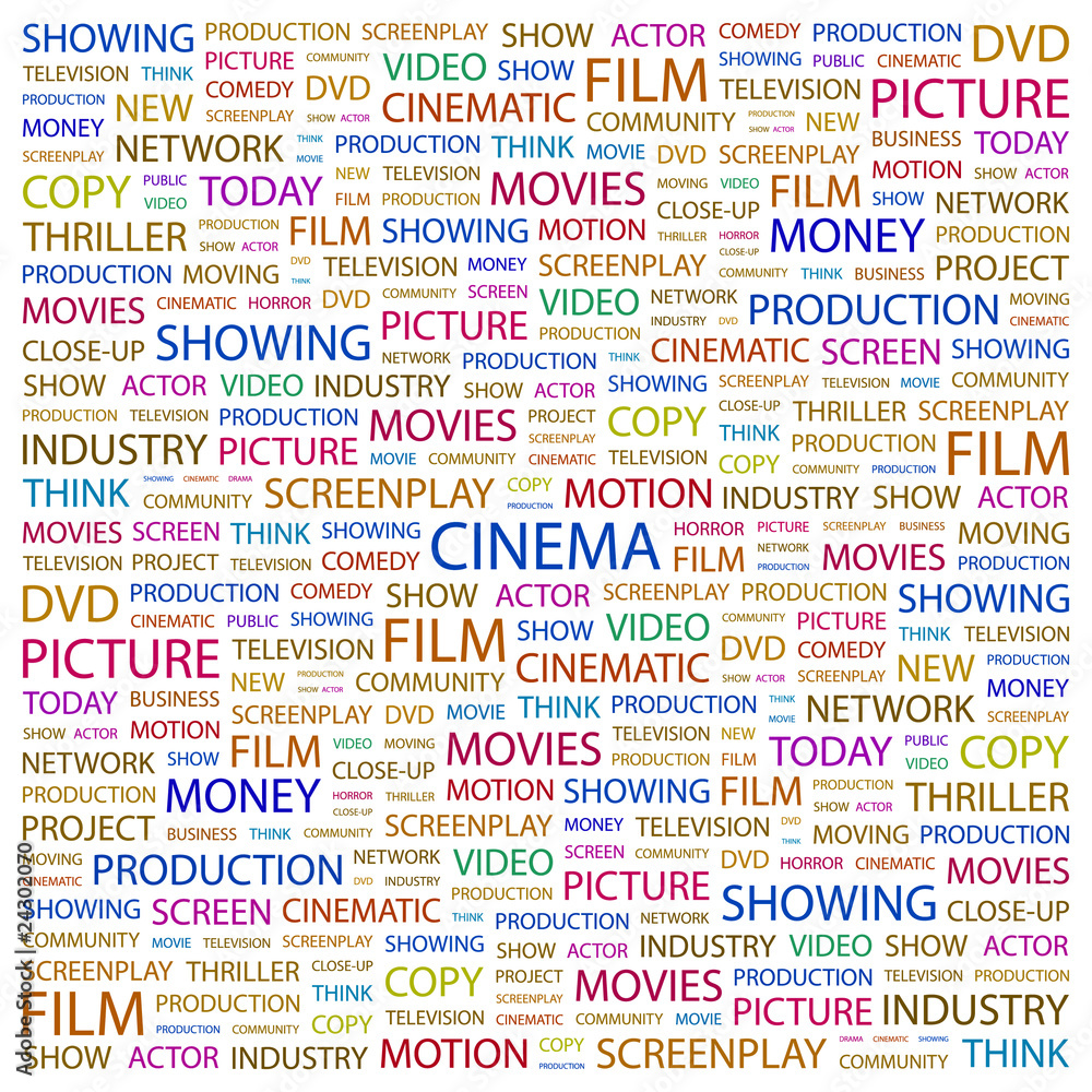Naklejka premium CINEMA. Word collage on white background.