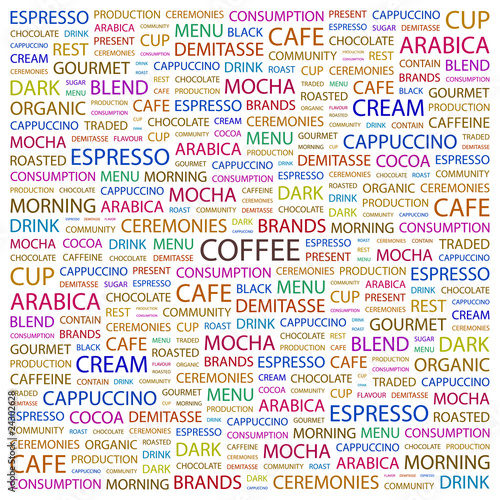 COFFEE. Illustration with different association terms.