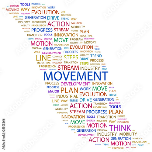 MOVEMENT. Word collage on white background.