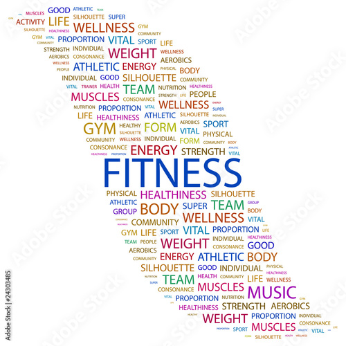 FITNESS. Collage with association terms on white background.
