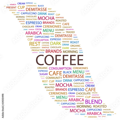 COFFEE. Collage with association terms on white background.