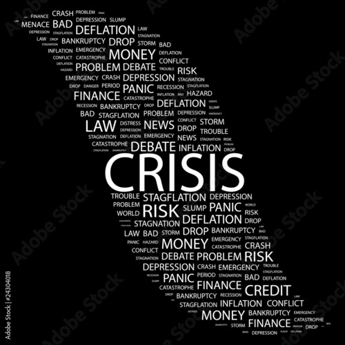 CRISIS. Word collage on black background.