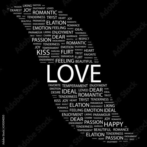 LOVE. Word collage on black background.