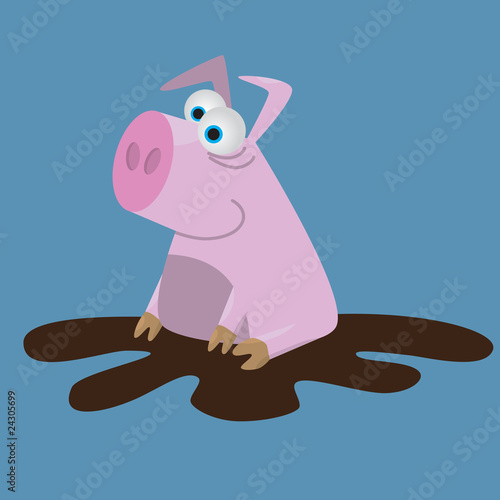 Pig sitting in puddle
