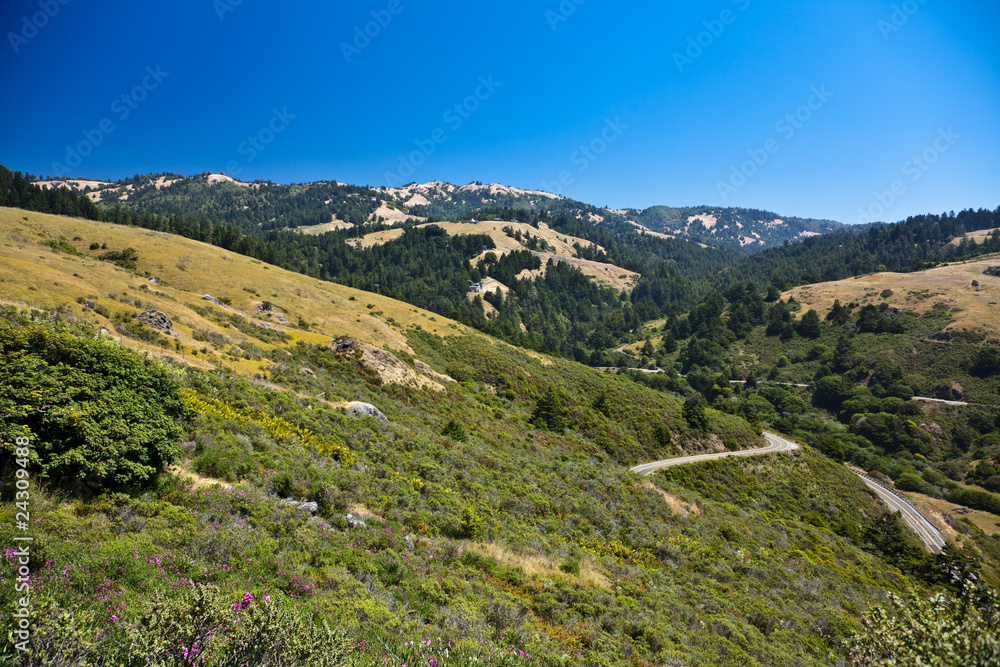 Ocean coastline landscape with roads on a background. Ocean coastline landscape with roads on a background.