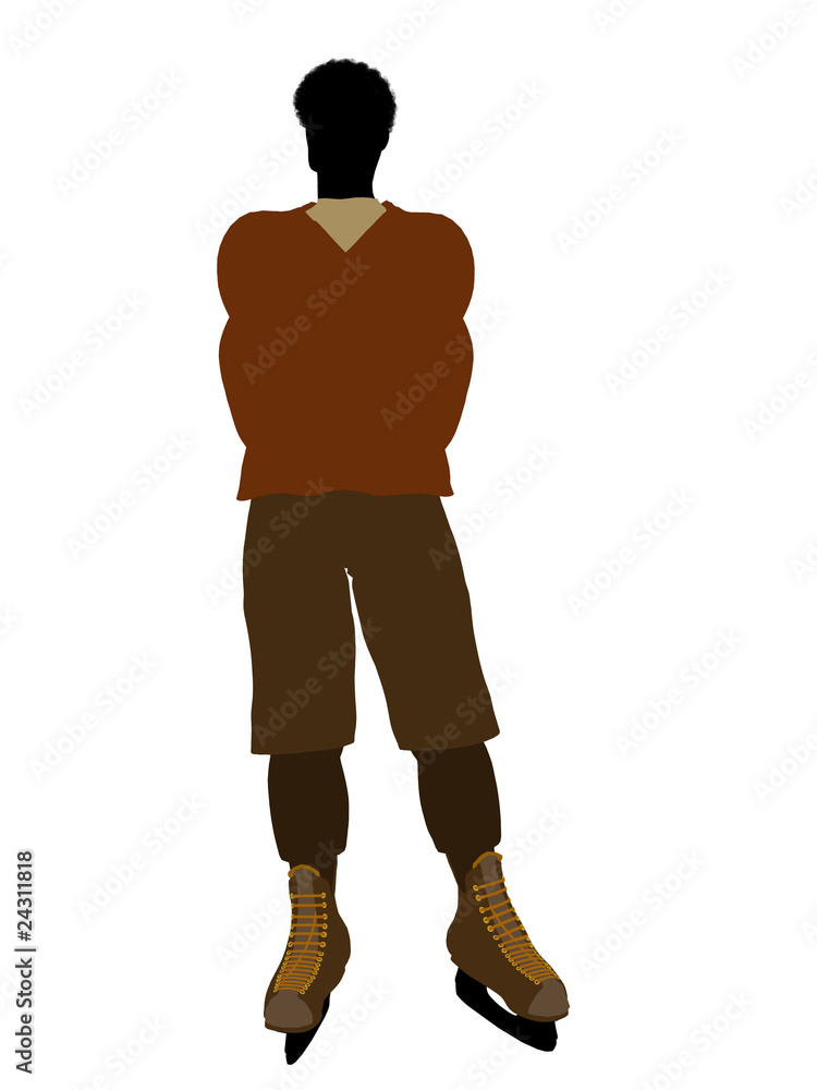 African American Male Hockey Player Illustration Silhouette