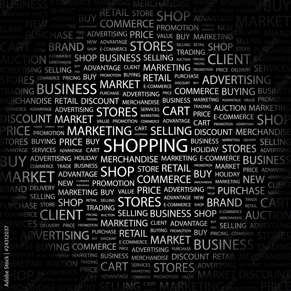 SHOPPING. Illustration with different association terms. SHOPPING. Illustration with different association terms.