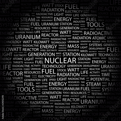 NUCLEAR. Word collage on black background.