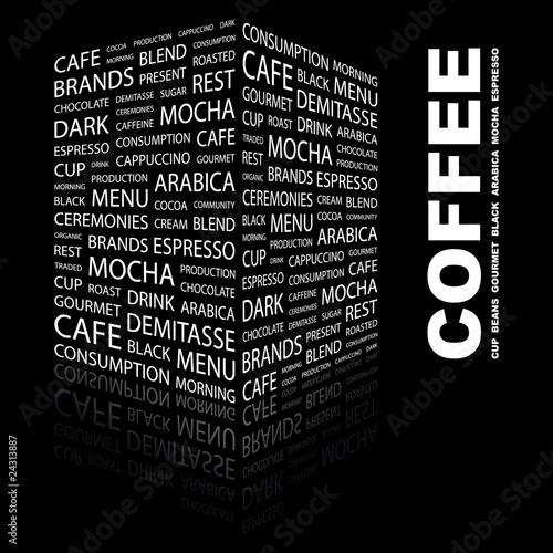 COFFEE. Illustration with different association terms.