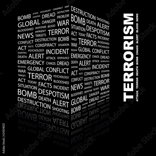 TERRORISM. Illustration with different association terms.