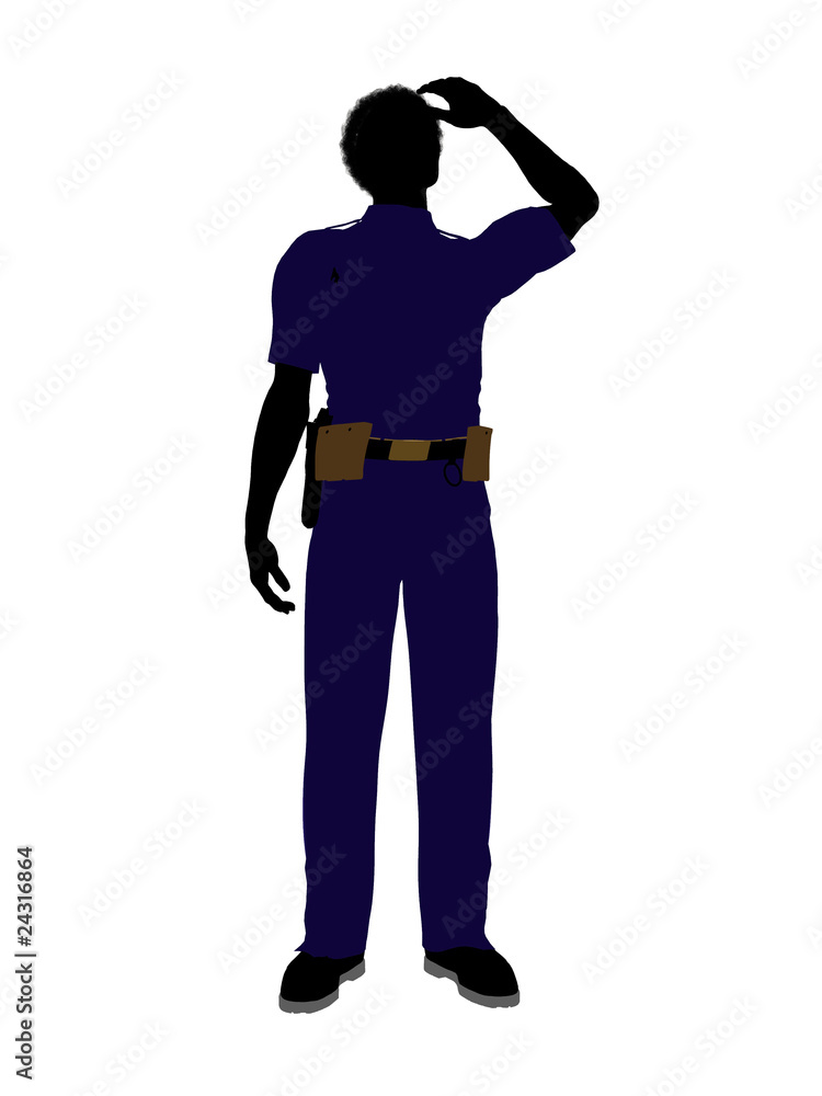 African American Male Police Officer Art Illustration Silhouette