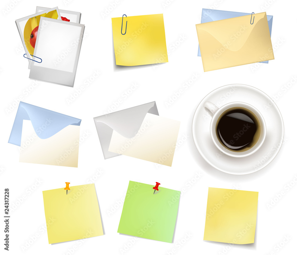 Sticker notes and envelopes. Photo-realistic vector. Sticker notes and envelopes. Photo-realistic vector.
