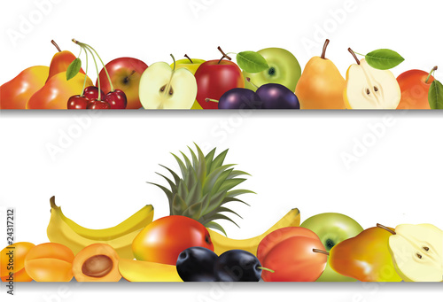 Two fruit design borders isolated on white. Vector.
