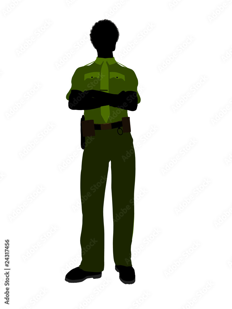 African American Male Sheriff Art Illustration Silhouette