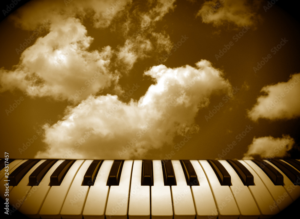 fondo musica teclas de piano y cielo sepia Illustration Stock | Adobe Stock