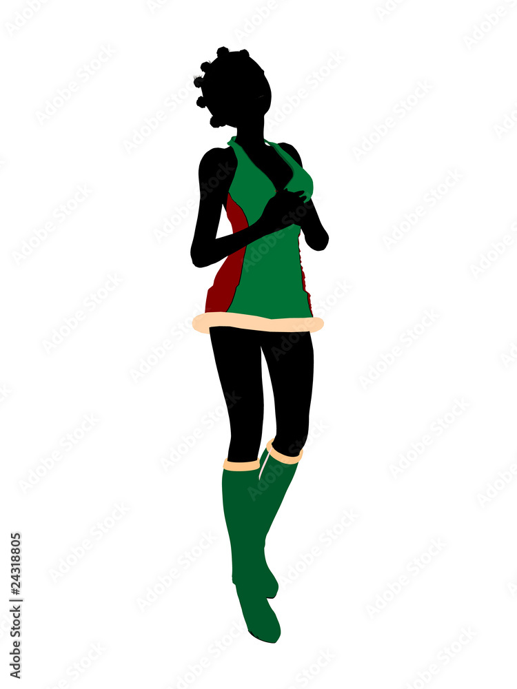 Sexy  African American Female Christmas Elf Silhouette