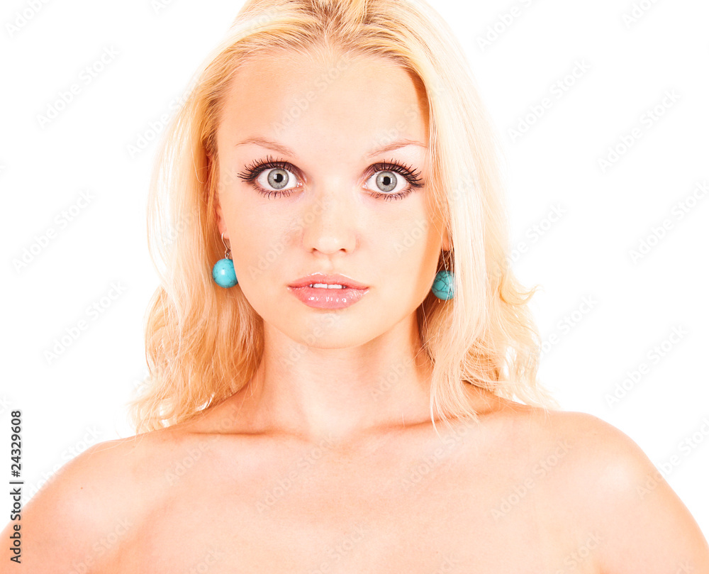 Beautiful blond woman portrait isolated on white Beautiful blond woman portrait isolated on white