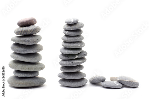 Isolated two pebble tower on white