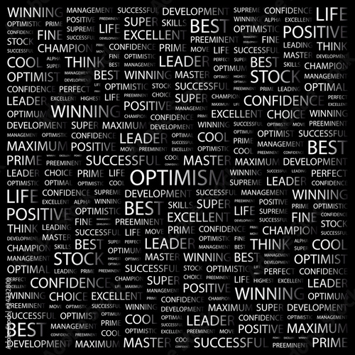 OPTIMISM. Word collage with different association terms.