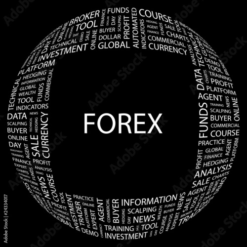 FOREX. Word collage on black background. Vector illustration.