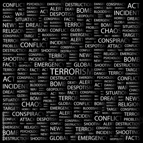 TERRORISM. Word collage on black background.