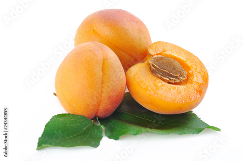Three apricot on a white background