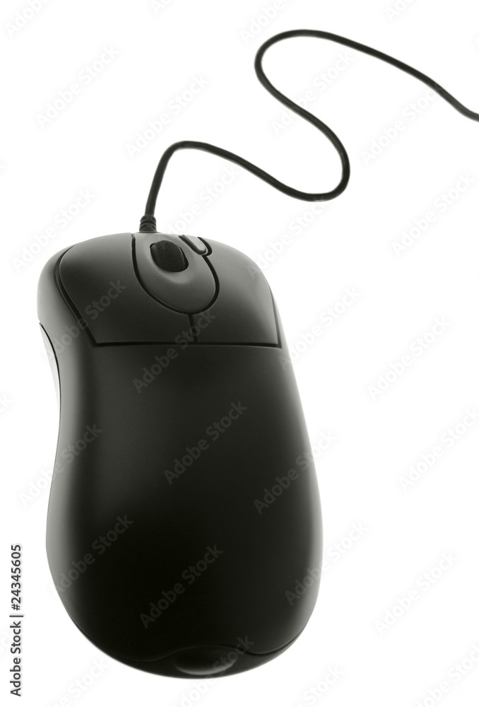 Computer mouse with cord. Black, not isolated Computer mouse with cord. Black, not isolated