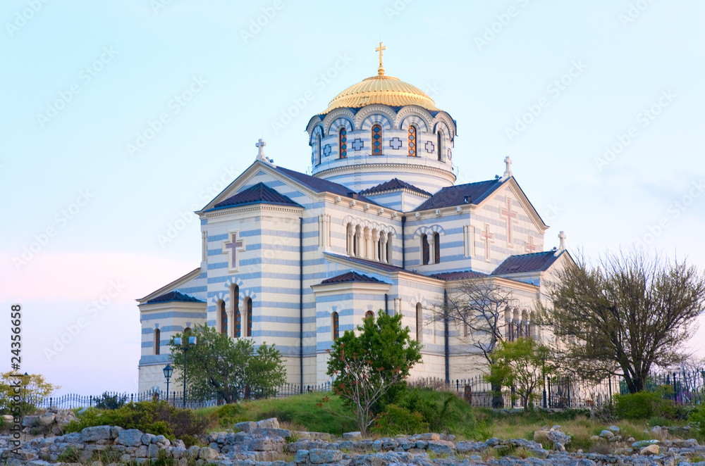 Evening St Vladimir's Cathedral church (Chersonesos, Sevastopol,