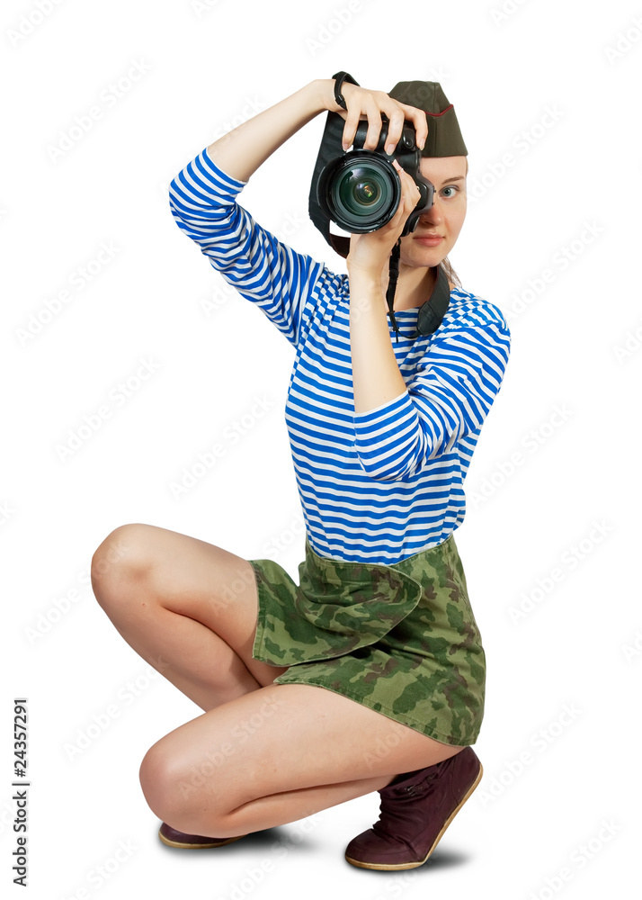 photographer girl in military clothes photographer girl in military clothes