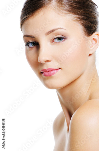 woman face with clean skin - isolated on white