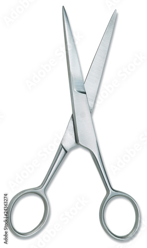 pair of silver scissors on a white background