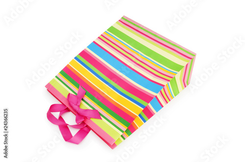 Striped gift bag isolated on the white background