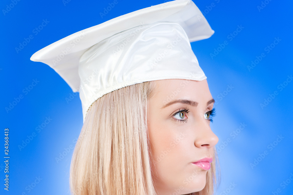 Happy graduate against colourful background Happy graduate against colourful background