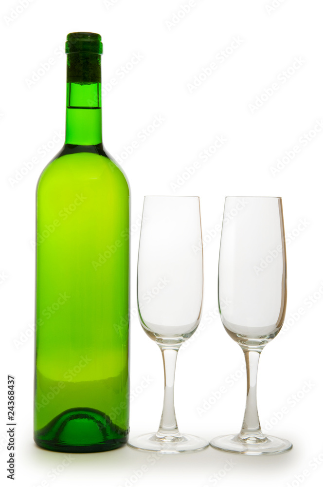 Bottle and glass isolated on the white Bottle and glass isolated on the white