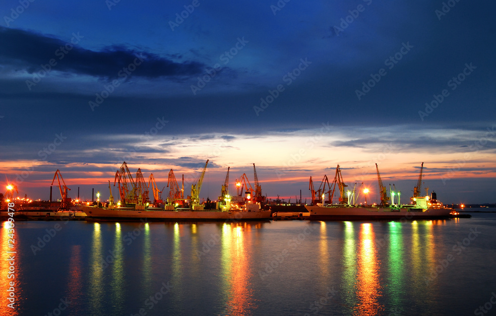 Port warehouse with cargoes and containers Port warehouse with cargoes and containers