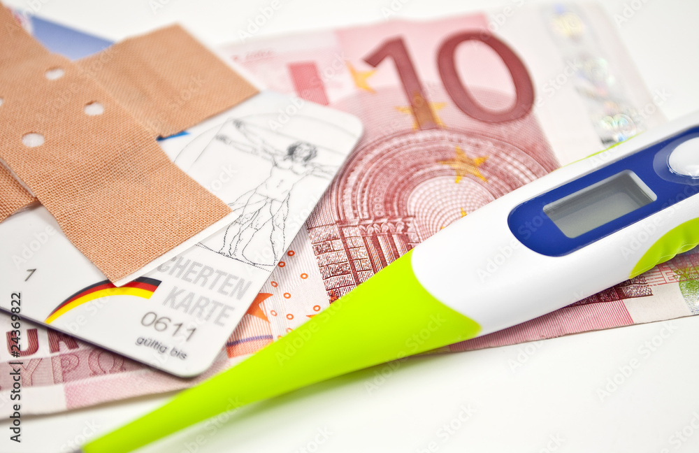 Fieberthermometer, 10 Euroschein, Pflaster Stock Photo | Adobe Stock