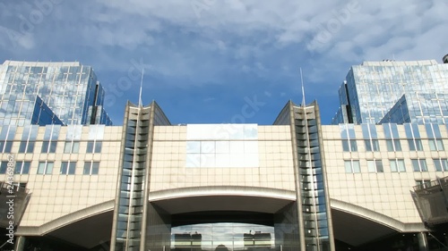 Time lapse clouds over European Parliament, Brussels