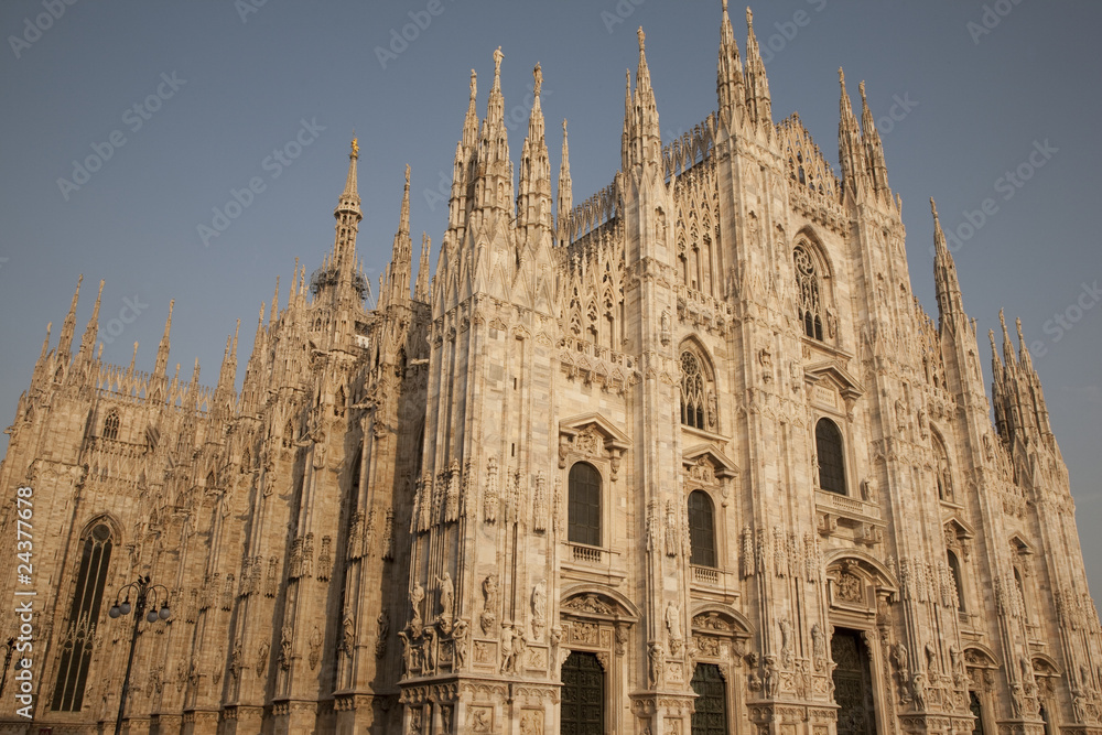 The Main Facade of the Duomo Cathedral Church in Milan