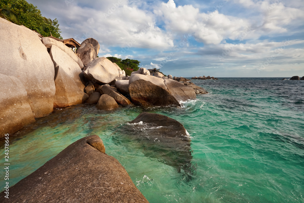 Tropical beach under blue sky. Thailand