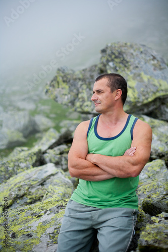 Young man in mountains