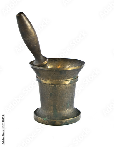 copper mortar on white background photo